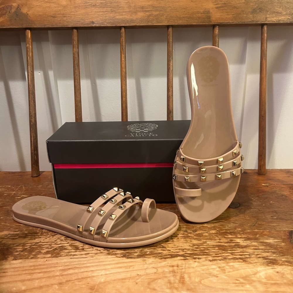 Studded Tan Slide Sandals Vince Camuto